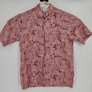 Tori Richard Shirt Mens Medium Aloha Geometric Red Short Sleeve Casual Tribal
